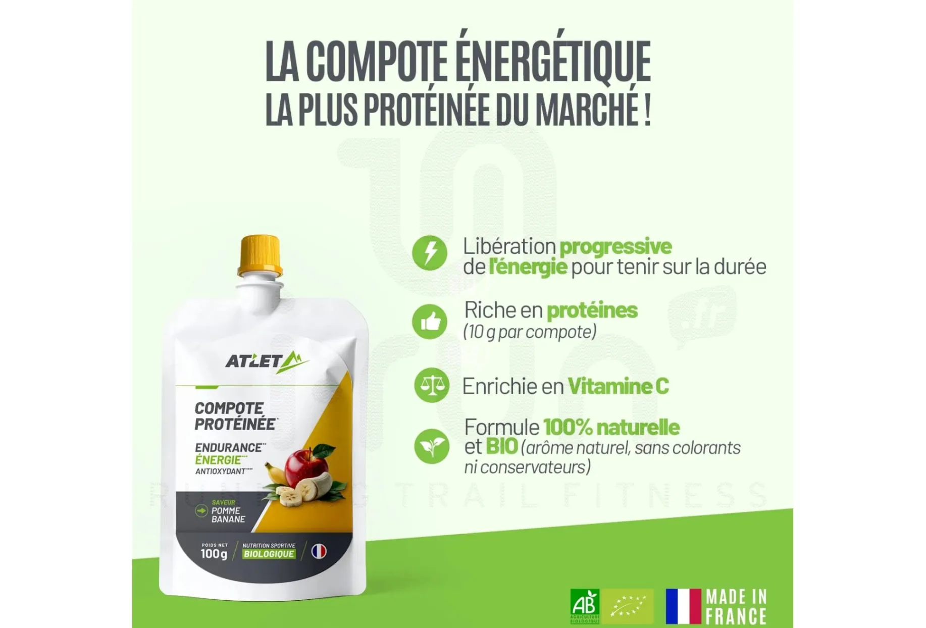 Atlet compota proteica bio manzana y plátano