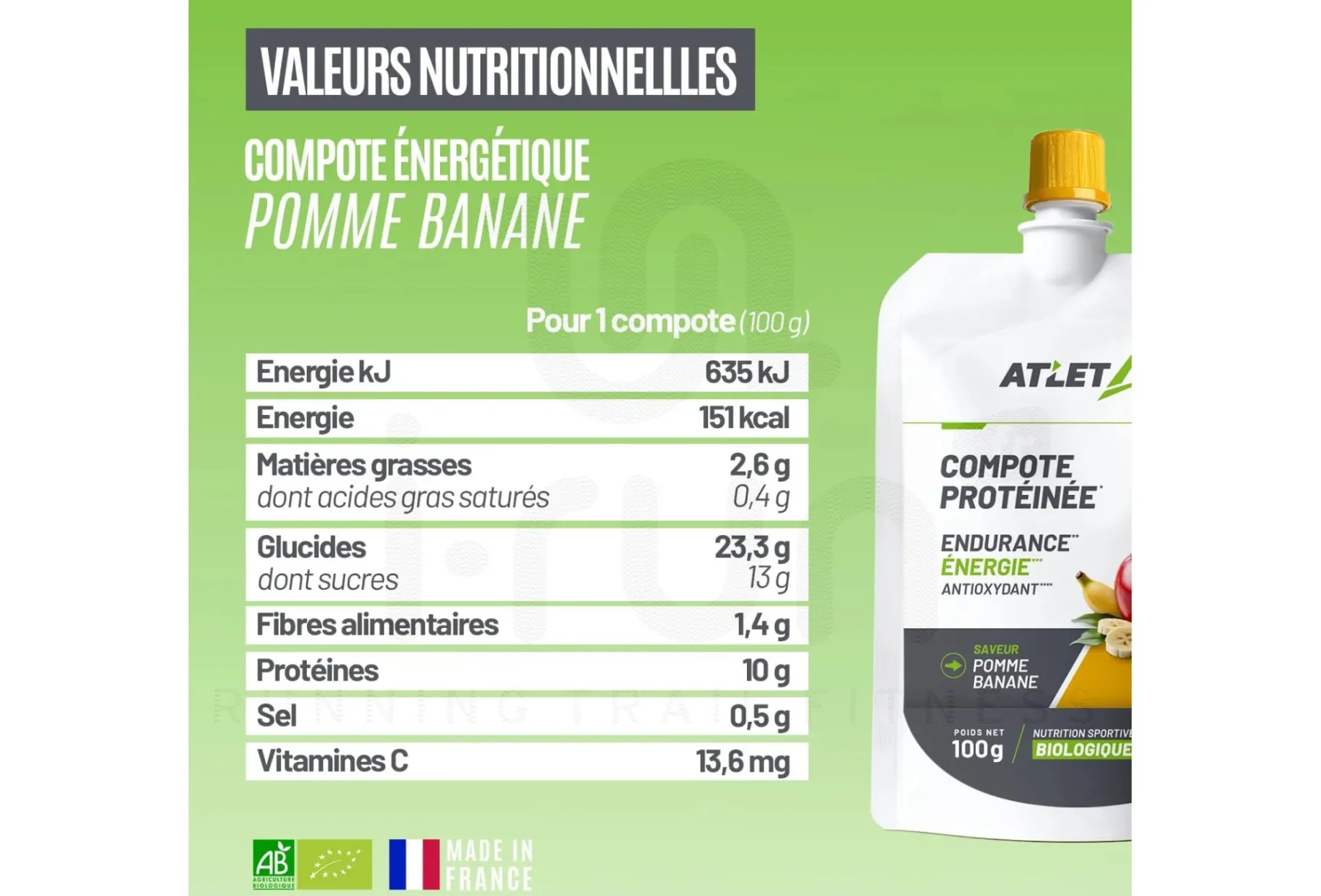 Atlet compota proteica bio manzana y plátano