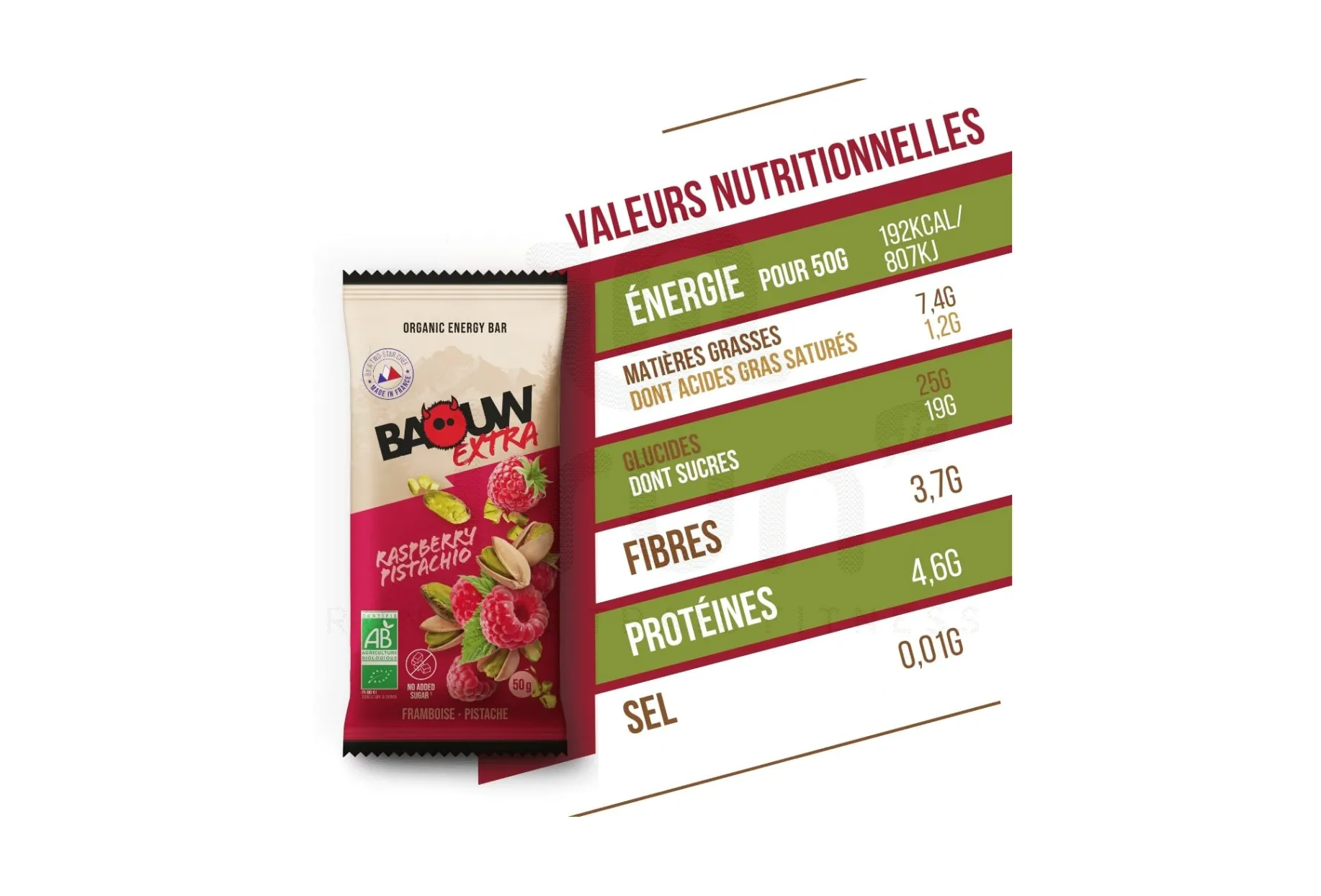Baouw barrita energética bio Extra - frambuesa y pistacho