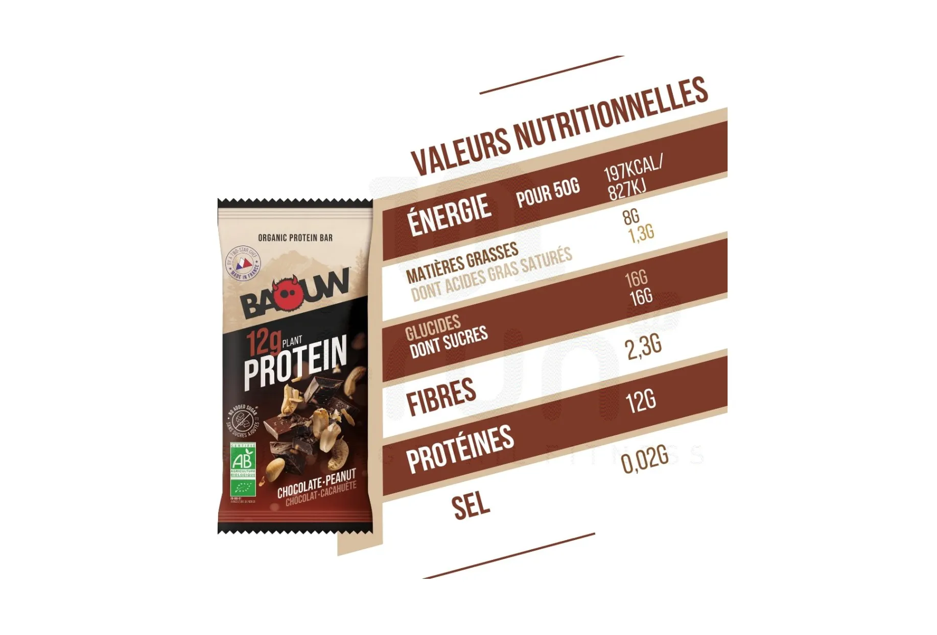 Baouw barrita proteica bio chocolate y cacahuetes