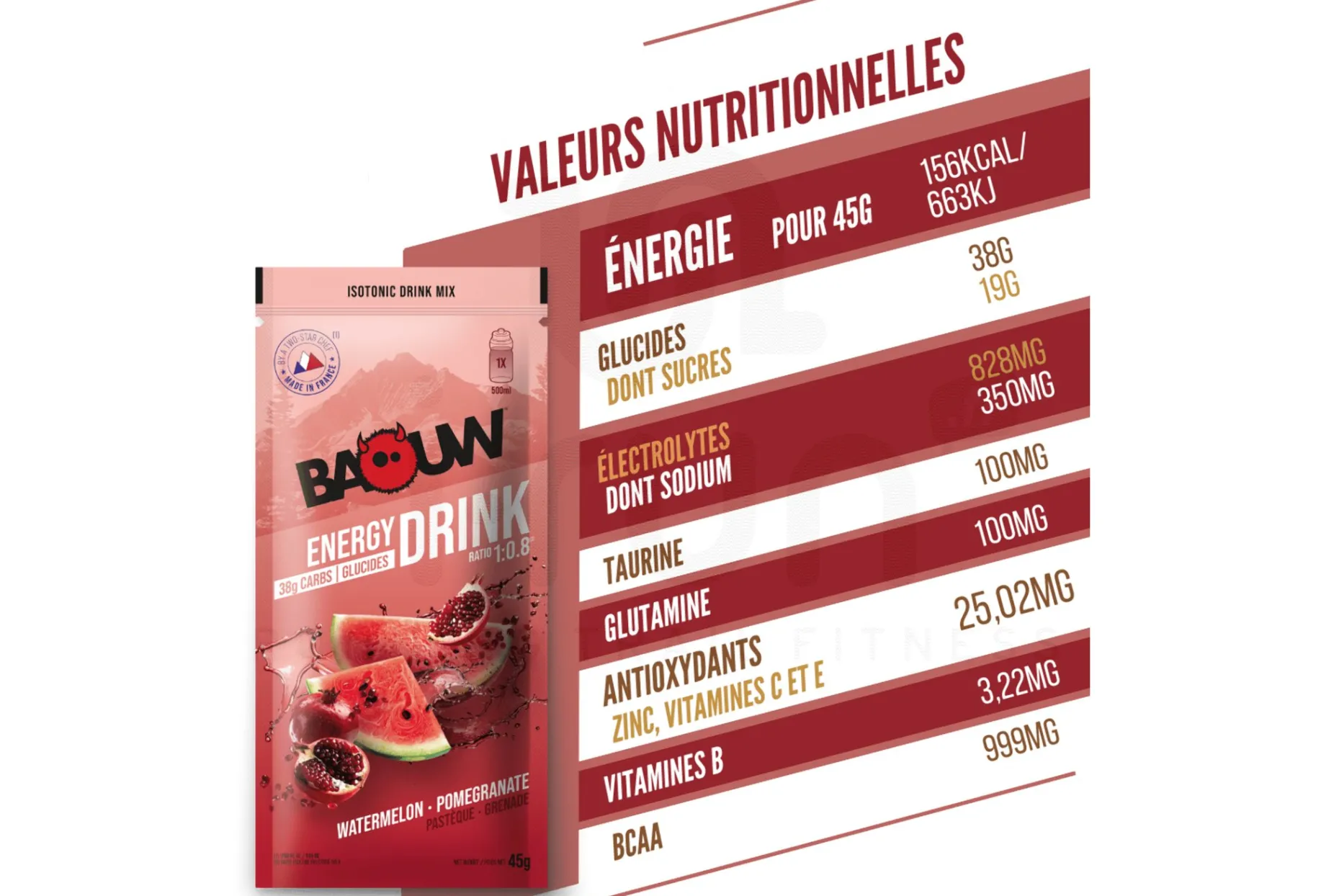 Baouw bebida isotónica Baouw Sandía - Granada 45 g
